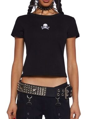 DollsKill Current Mood Skull Semi-Cropped T-Shirt